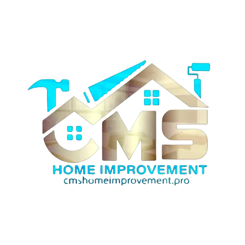 CMS Home Improvement logo with construction tools and house silhouette